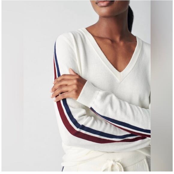 Faherty Sconset V-Neck Sweater In Ivory
Ski Stripe size large Classic - Picture 1 of 8